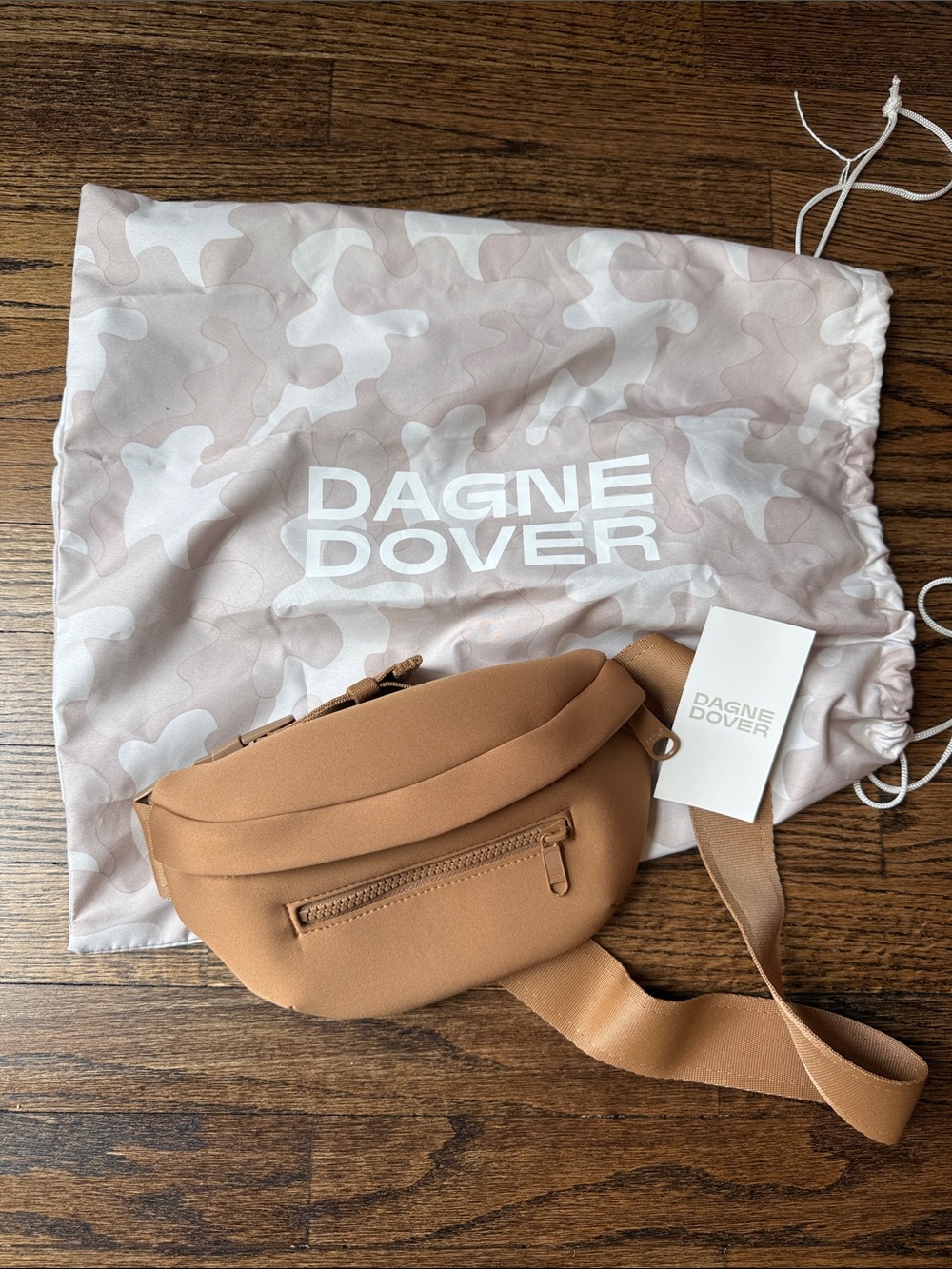 Dagne Dover Tan Neoprene Crossbody Belt Bag